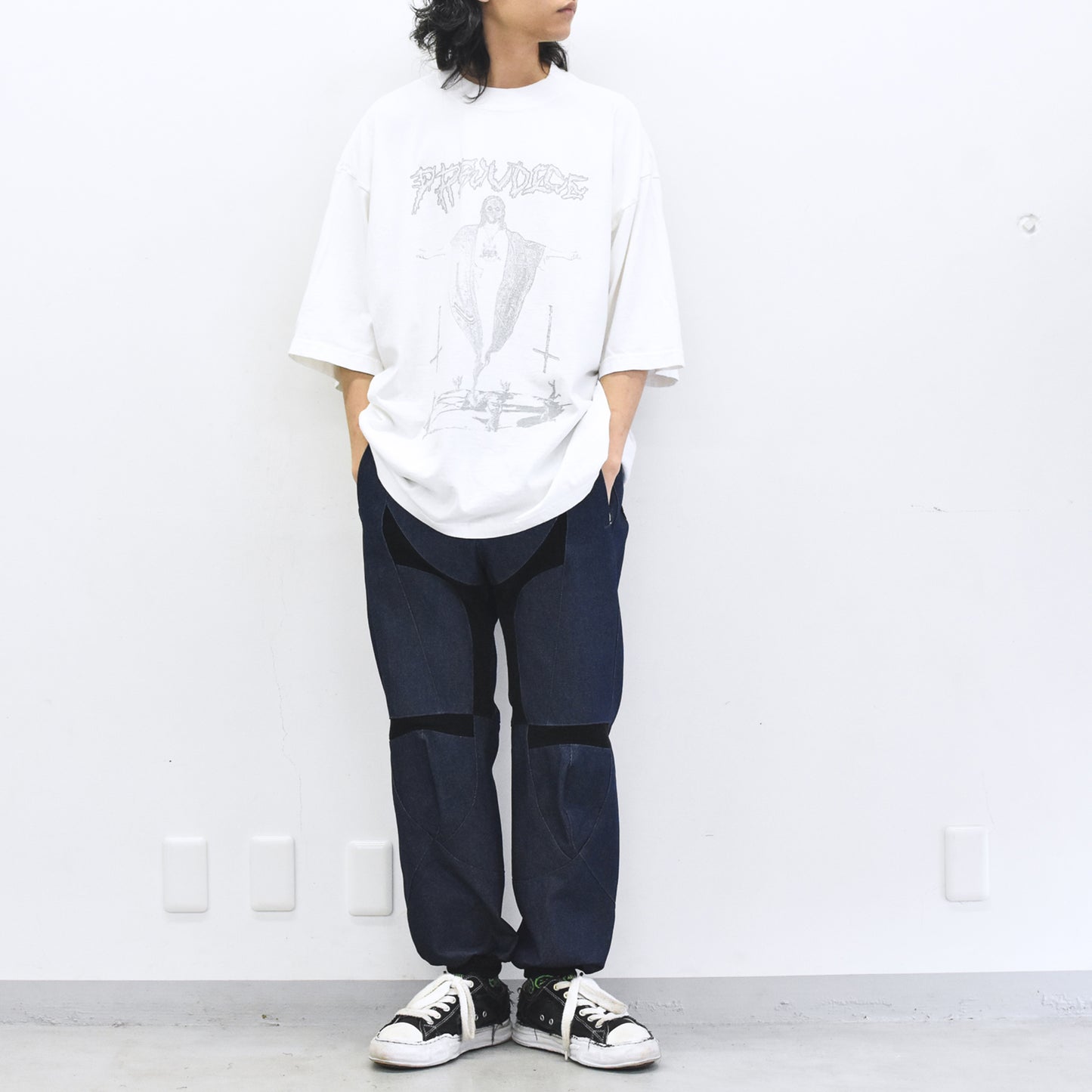 BODYSONG. / SPEEDING MOTORCYCLE DENIM TROUSERS - BLACK