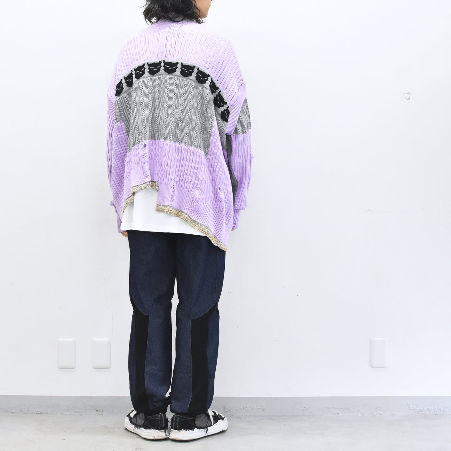 BODYSONG. / REVERSIBLE DISTRESSED SUMMER KNIT CARDIGAN - PURPLE