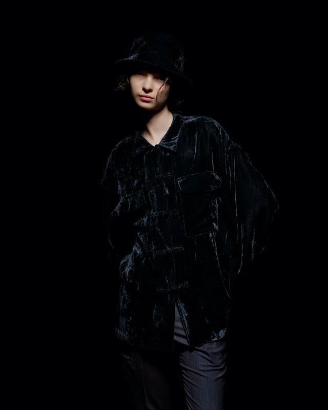 THE JEAN PIERRE / Chambray Velvet Bucket hat - BLUE BLACK