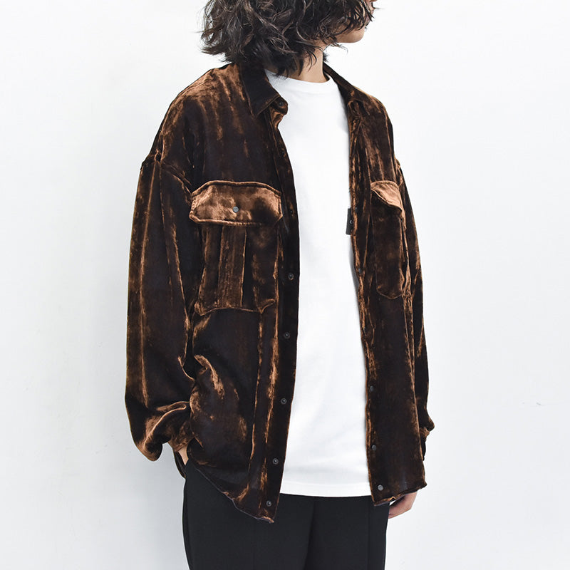 THE JEAN PIERRE / Dove Chambray Velvet Shirt - PURPLE BROWN
