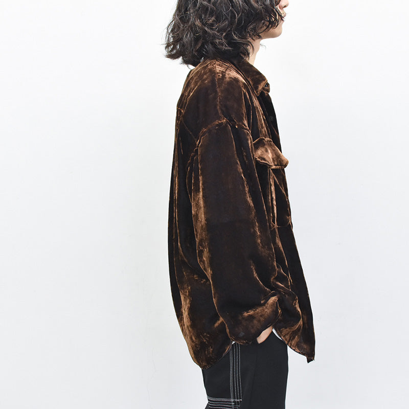 THE JEAN PIERRE / Dove Chambray Velvet Shirt - PURPLE BROWN