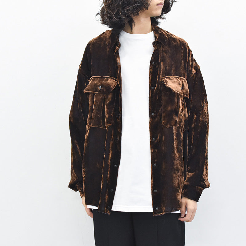 THE JEAN PIERRE / Dove Chambray Velvet Shirt - PURPLE BROWN
