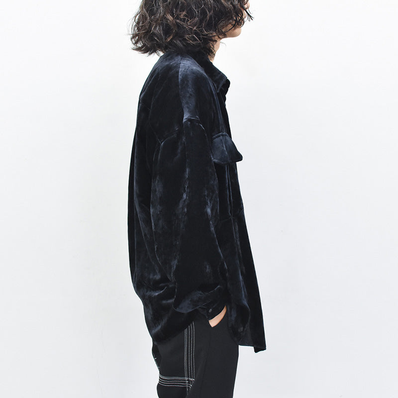 THE JEAN PIERRE / Dove Chambray Velvet Shirt - BLUE BLACK