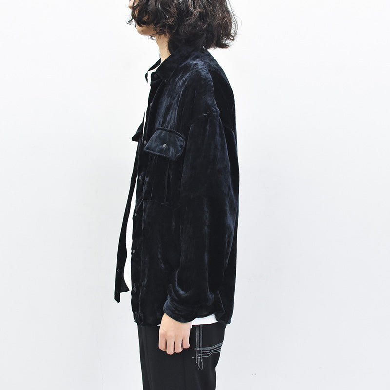 THE JEAN PIERRE / Dove Chambray Velvet Shirt - BLUE BLACK