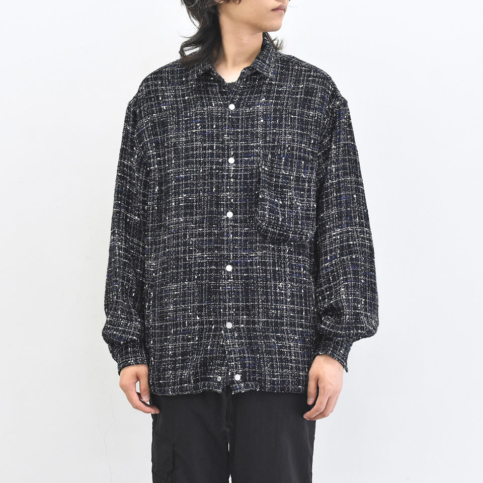 THE JEAN PIERRE / Tweed Dove Coach Shirt - MIDNIGHT BLK