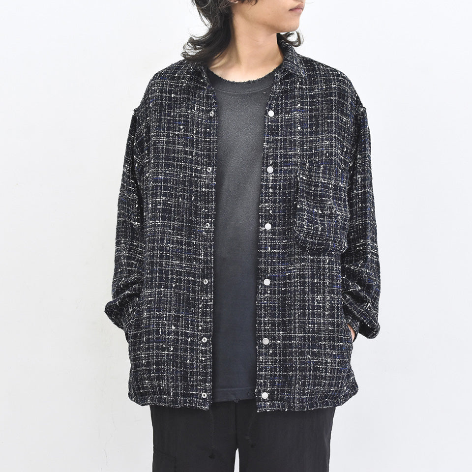 THE JEAN PIERRE / Tweed Dove Coach Shirt - MIDNIGHT BLK