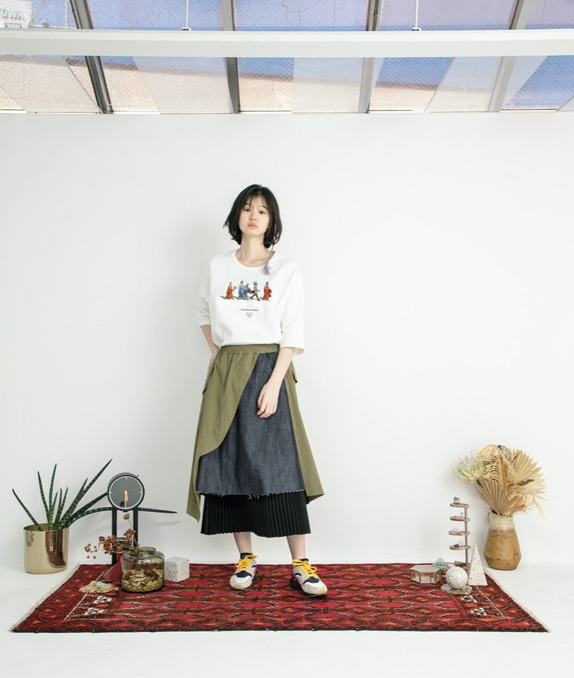 STOF / Trompe l’oeil Layer Skirt - KHAKI