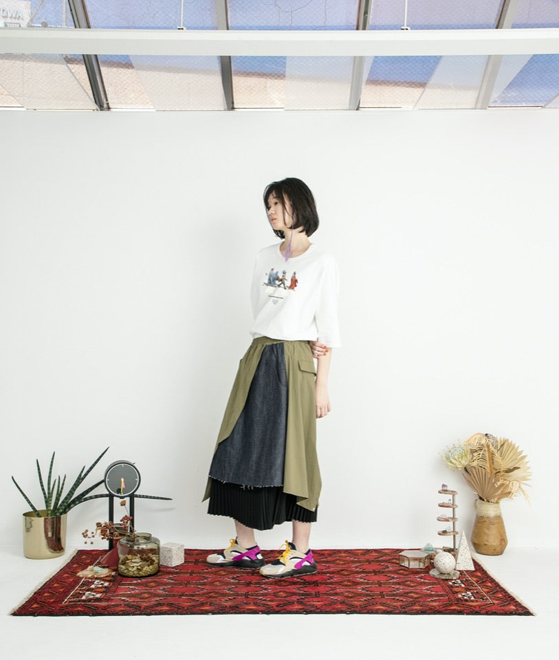 STOF / Trompe l’oeil Layer Skirt - KHAKI