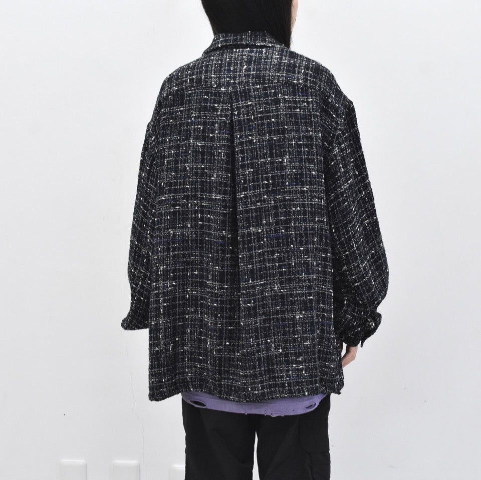 THE JEAN PIERRE / Tweed Dove Coach Shirt - MIDNIGHT BLK