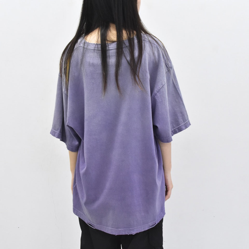 THE JEAN PIERRE / Pigmentdye Grunge Destroy SS TEE - PURPLE