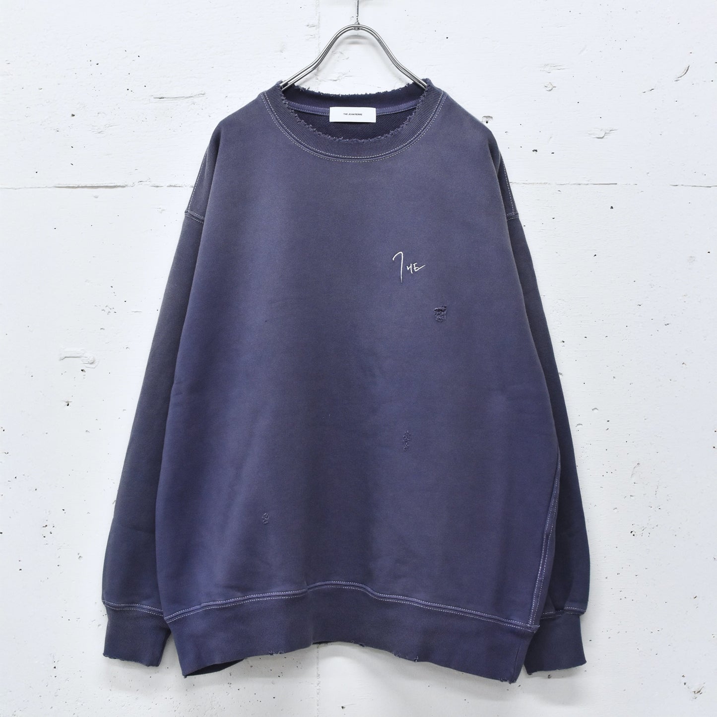 THE JEAN PIERRE / Pigment Grunge Destroy Sweat Shirt - FADE NAVY