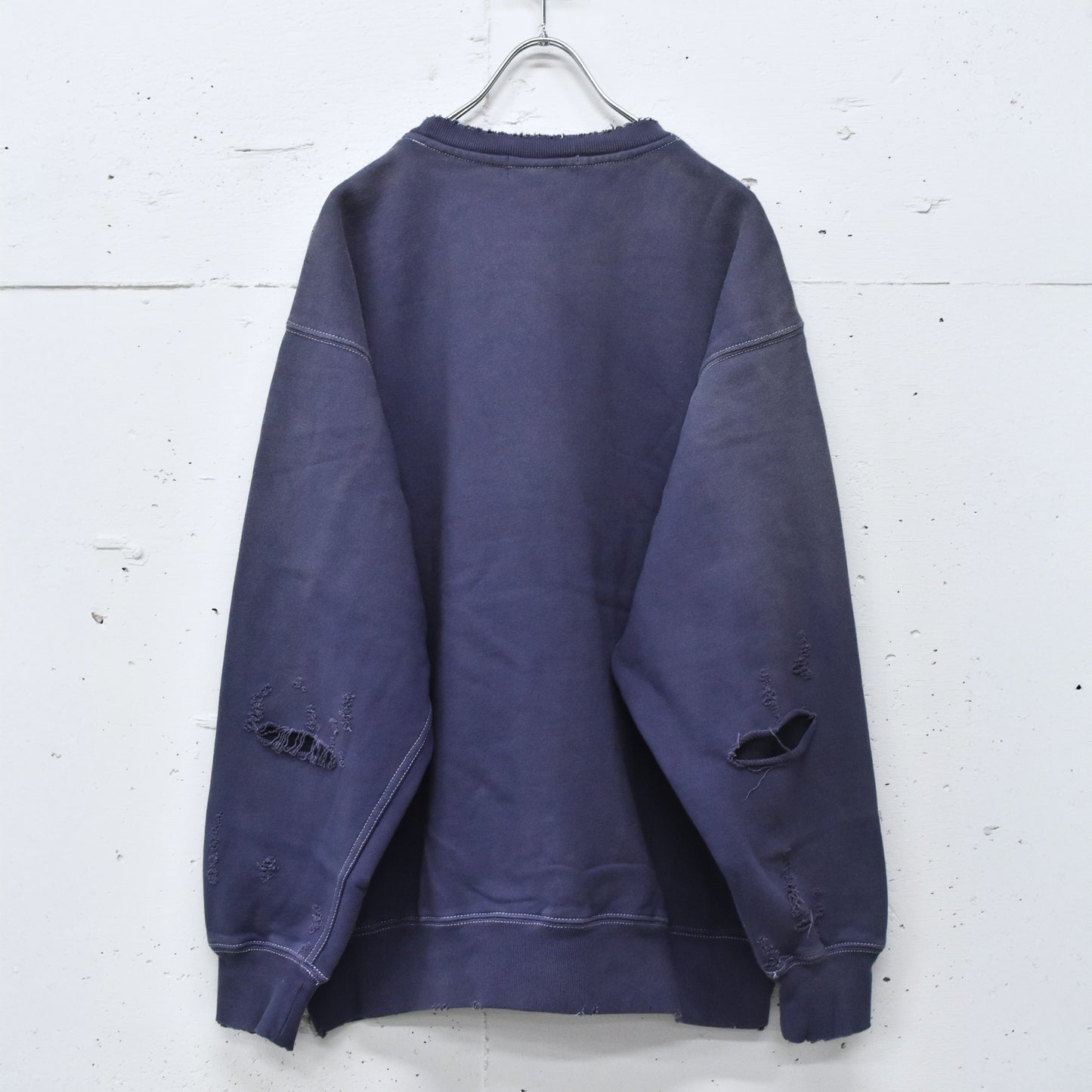 THE JEAN PIERRE / Pigment Grunge Destroy Sweat Shirt - FADE NAVY