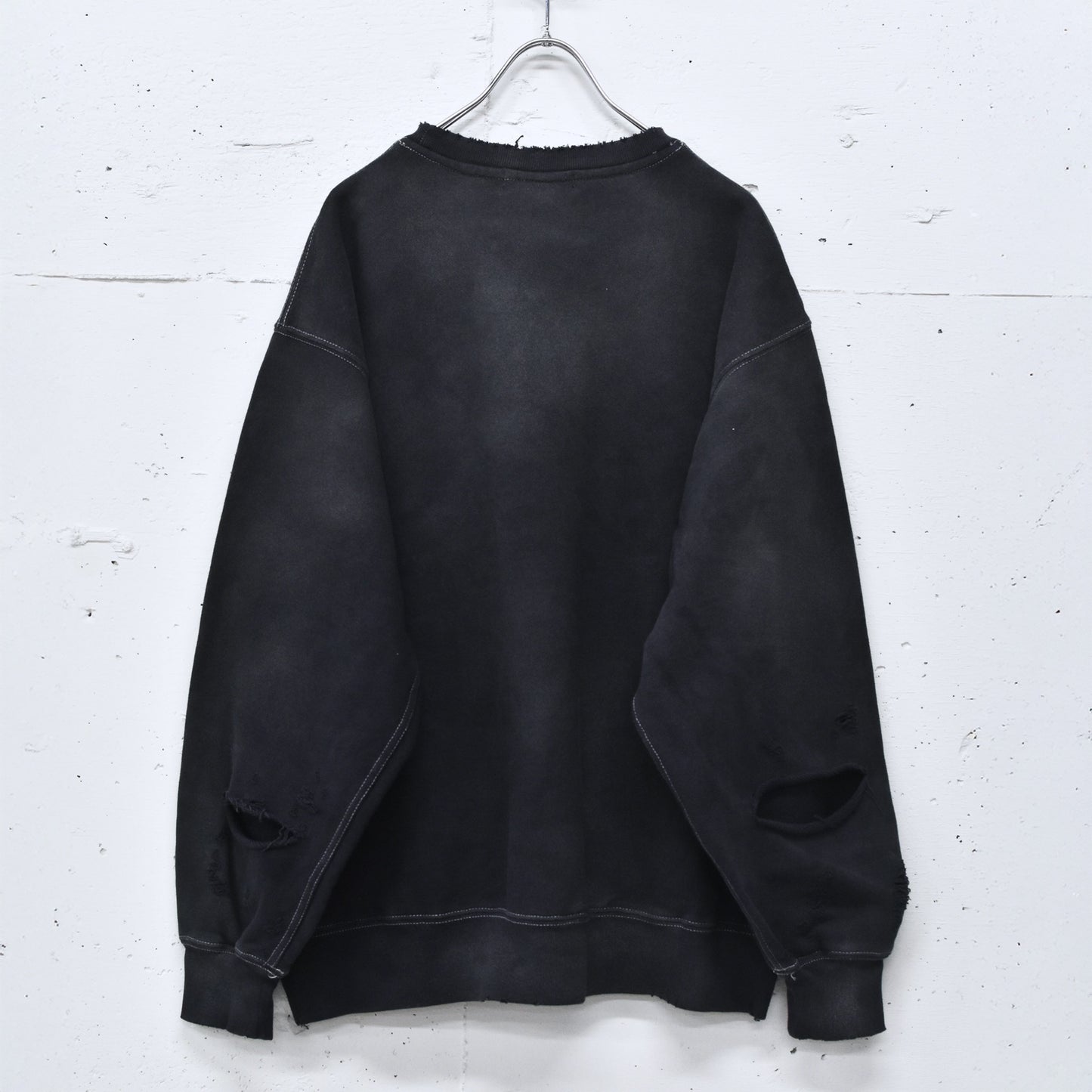 THE JEAN PIERRE / Pigment Grunge Destroy Sweat Shirt - FADE BLK
