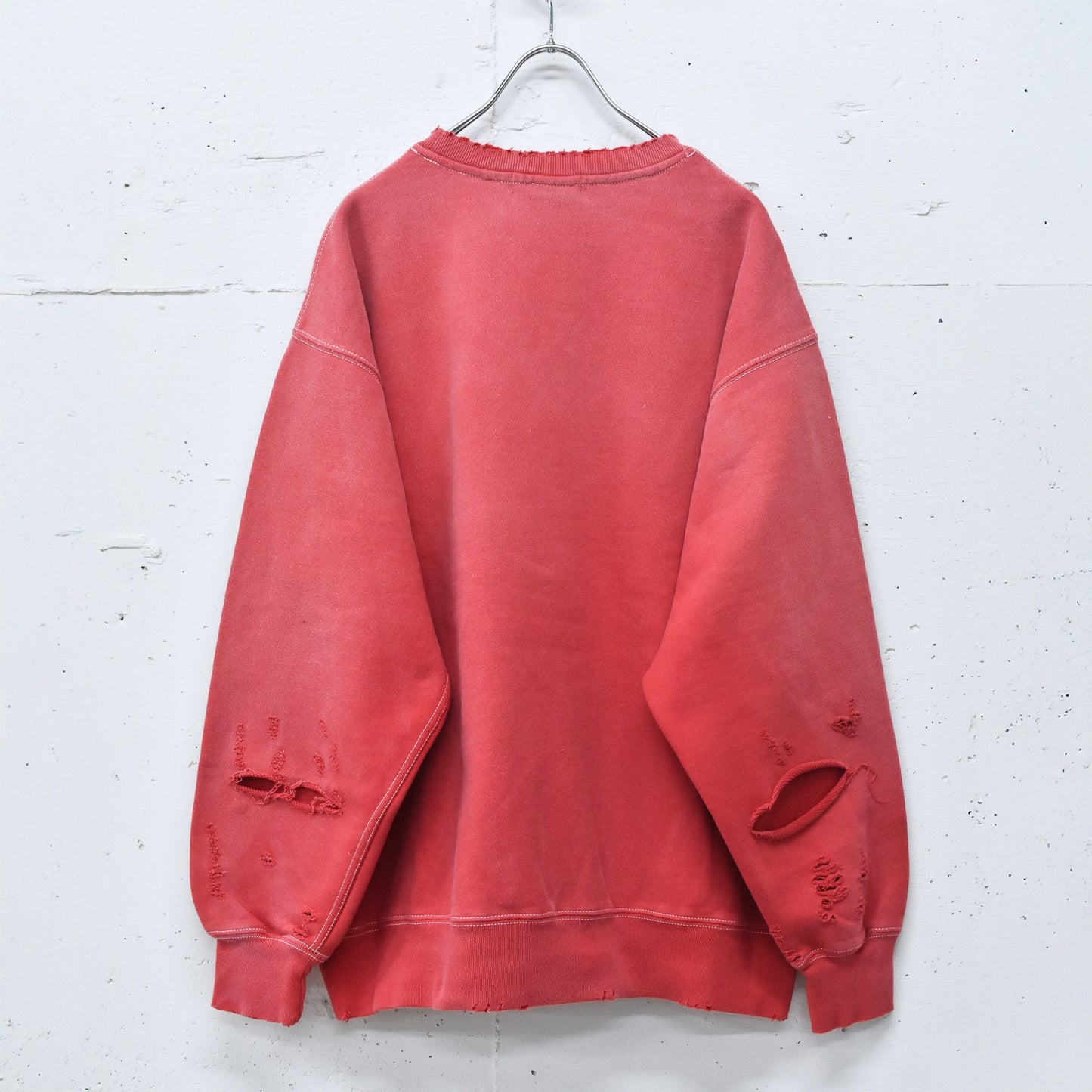 THE JEAN PIERRE / Pigment Grunge Destroy Sweat Shirt - FADE RED