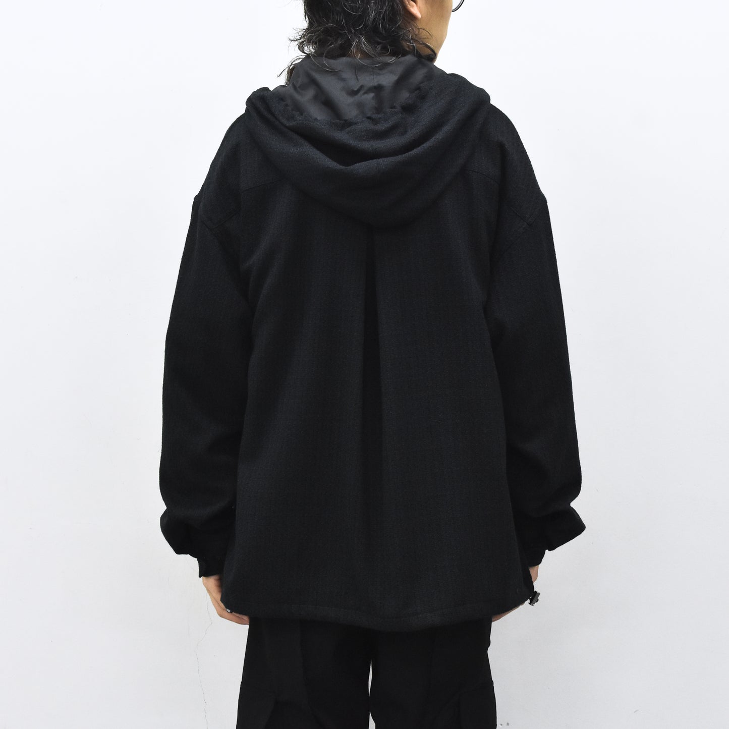 THE JEAN PIERRE / Tweed Hoodie Dove Shirt - BLACK