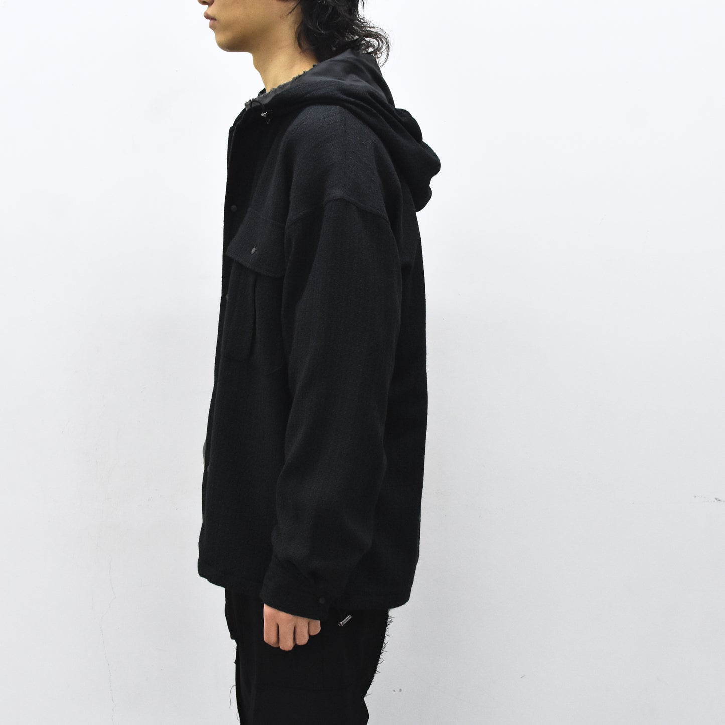 THE JEAN PIERRE / Tweed Hoodie Dove Shirt - BLACK