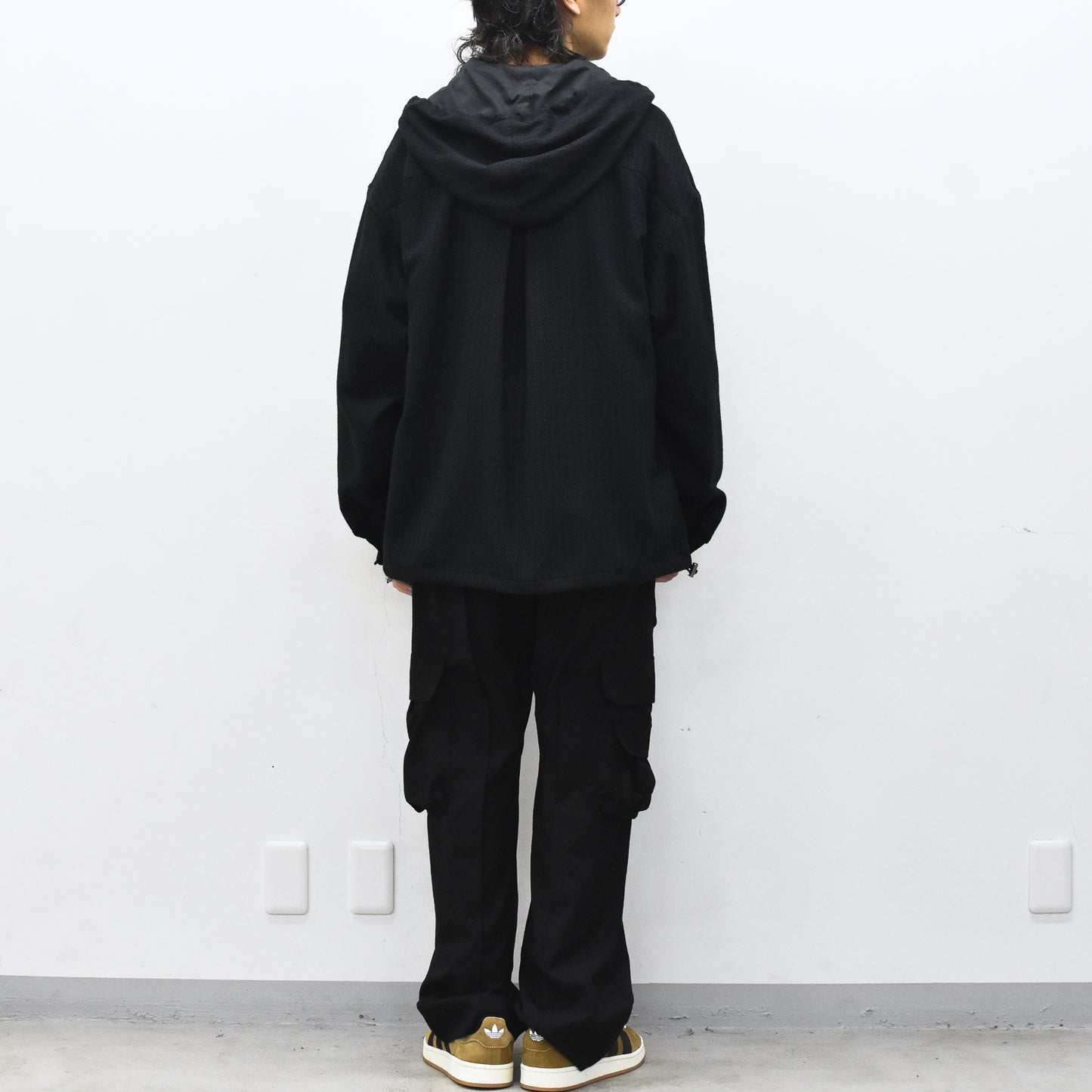 THE JEAN PIERRE / Tweed Hoodie Dove Shirt - BLACK