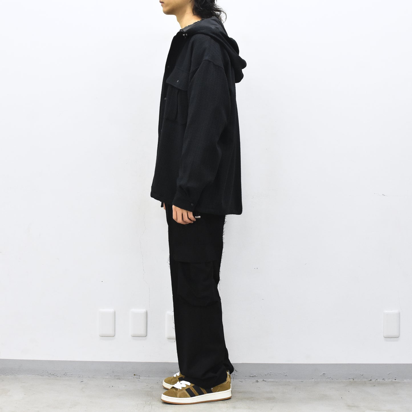 THE JEAN PIERRE / Tweed Hoodie Dove Shirt - BLACK