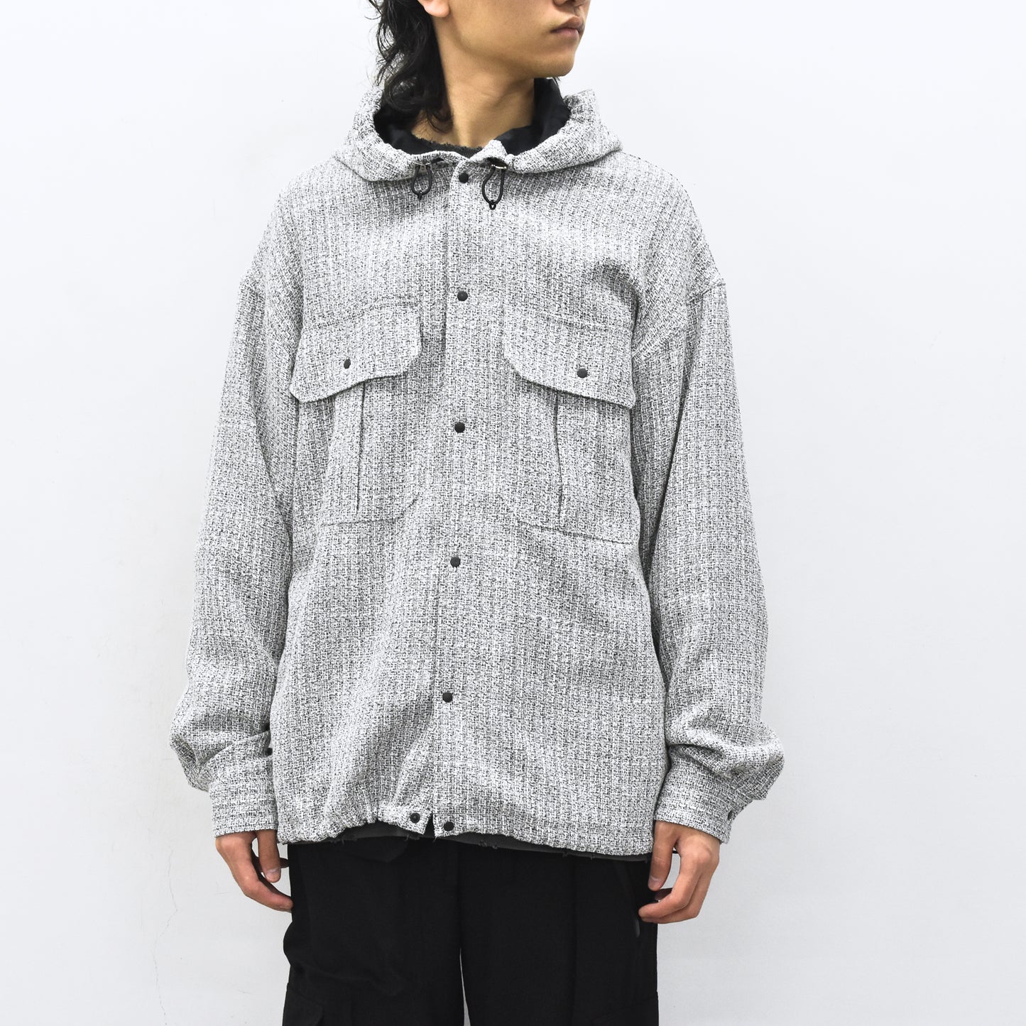THE JEAN PIERRE / Tweed Hoodie Dove Shirt - WHITE