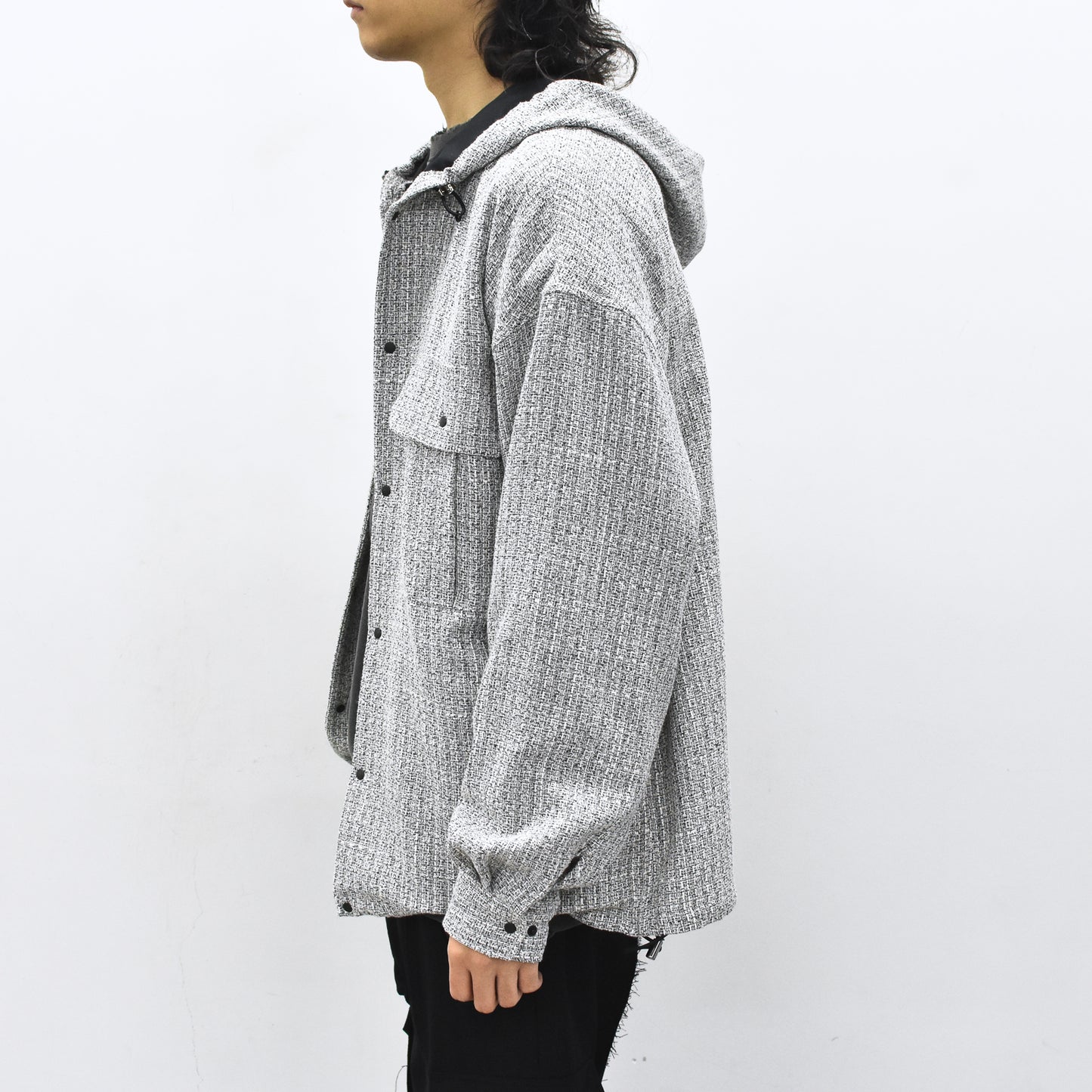 THE JEAN PIERRE / Tweed Hoodie Dove Shirt - WHITE