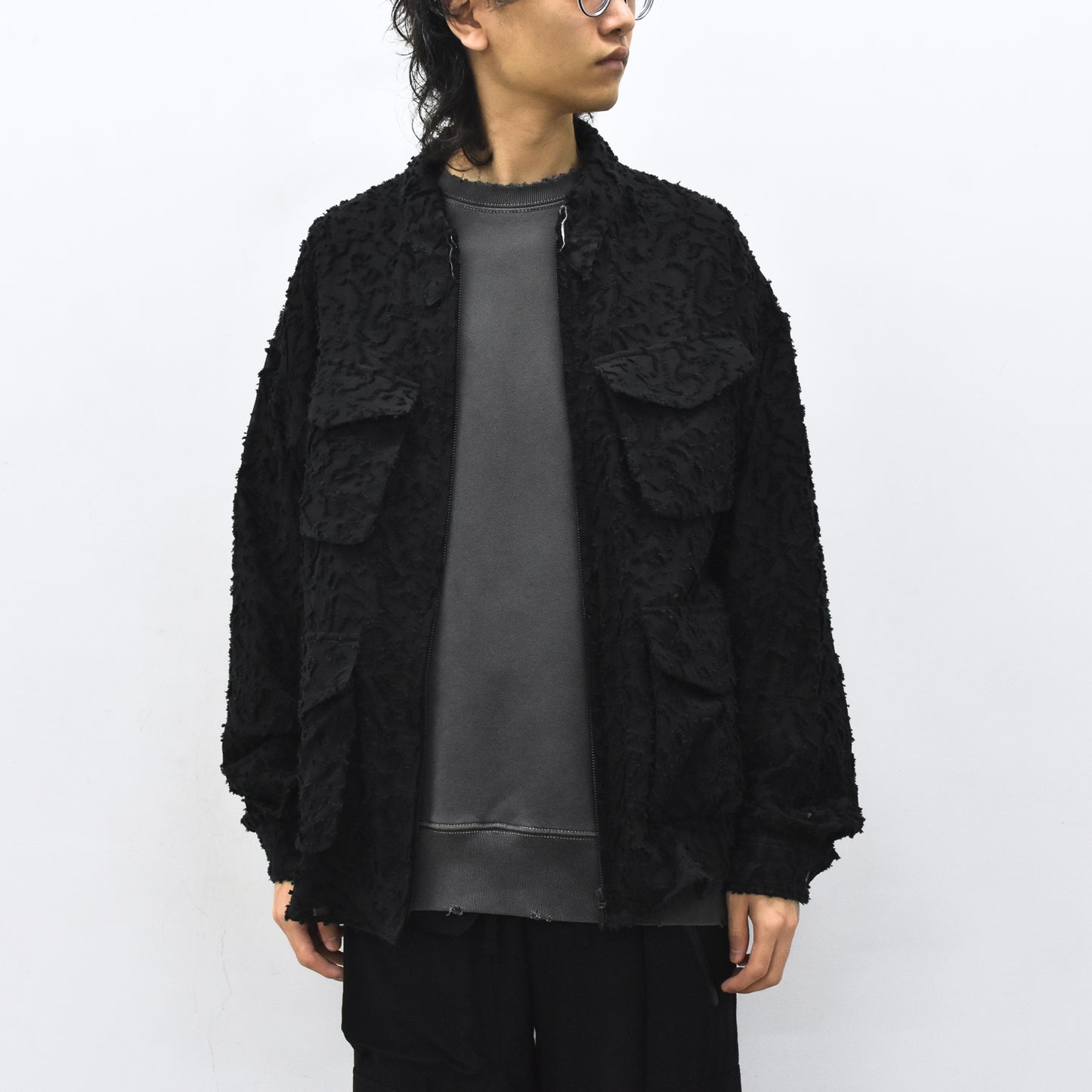 THE JEAN PIERRE / Grunge Jacquard Shirt - BLACK