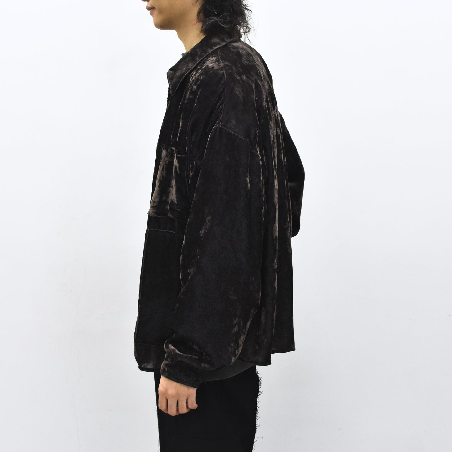 THE JEAN PIERRE / Chambray Velvet Zip Safari Shirt - FADE BLACK
