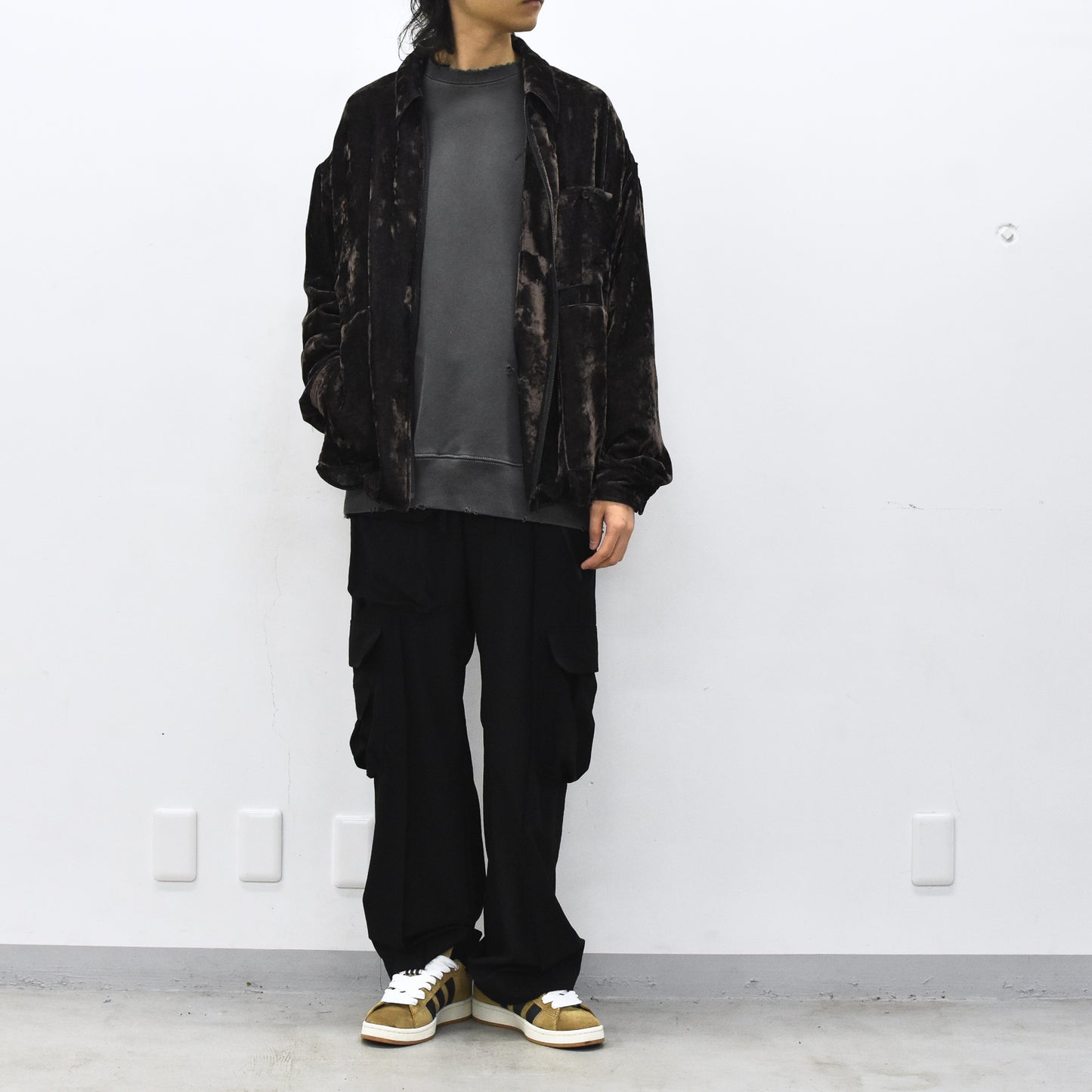 THE JEAN PIERRE / Chambray Velvet Zip Safari Shirt - FADE BLACK