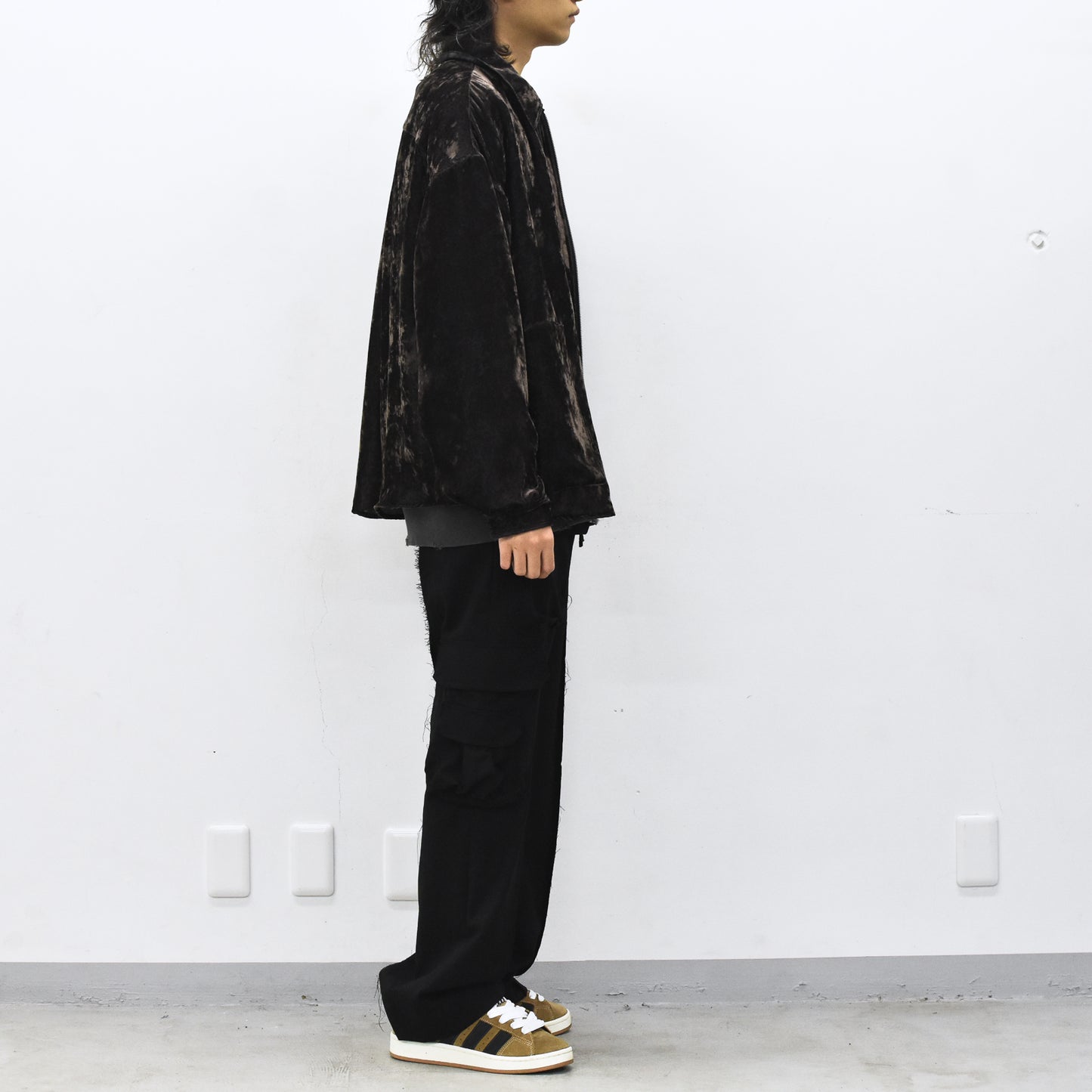 THE JEAN PIERRE / Chambray Velvet Zip Safari Shirt - FADE BLACK