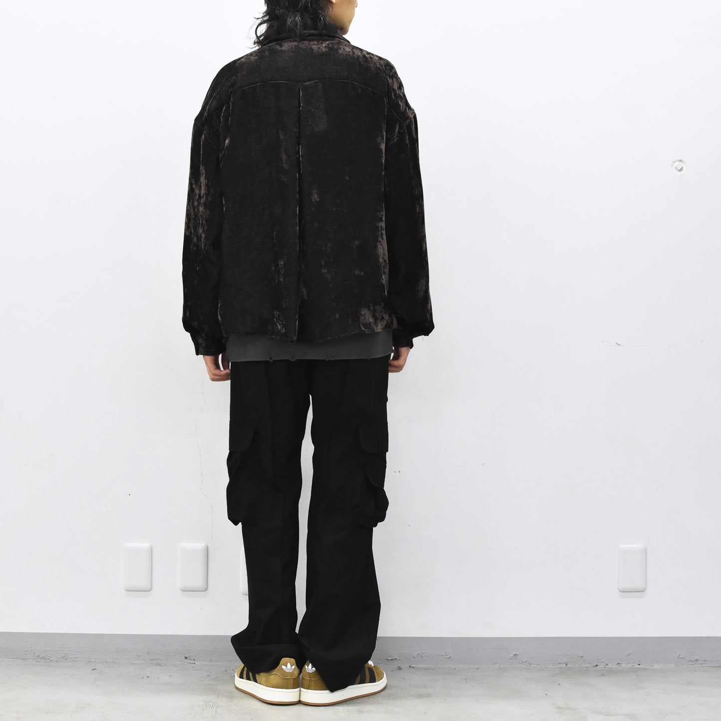 THE JEAN PIERRE / Chambray Velvet Zip Safari Shirt - FADE BLACK