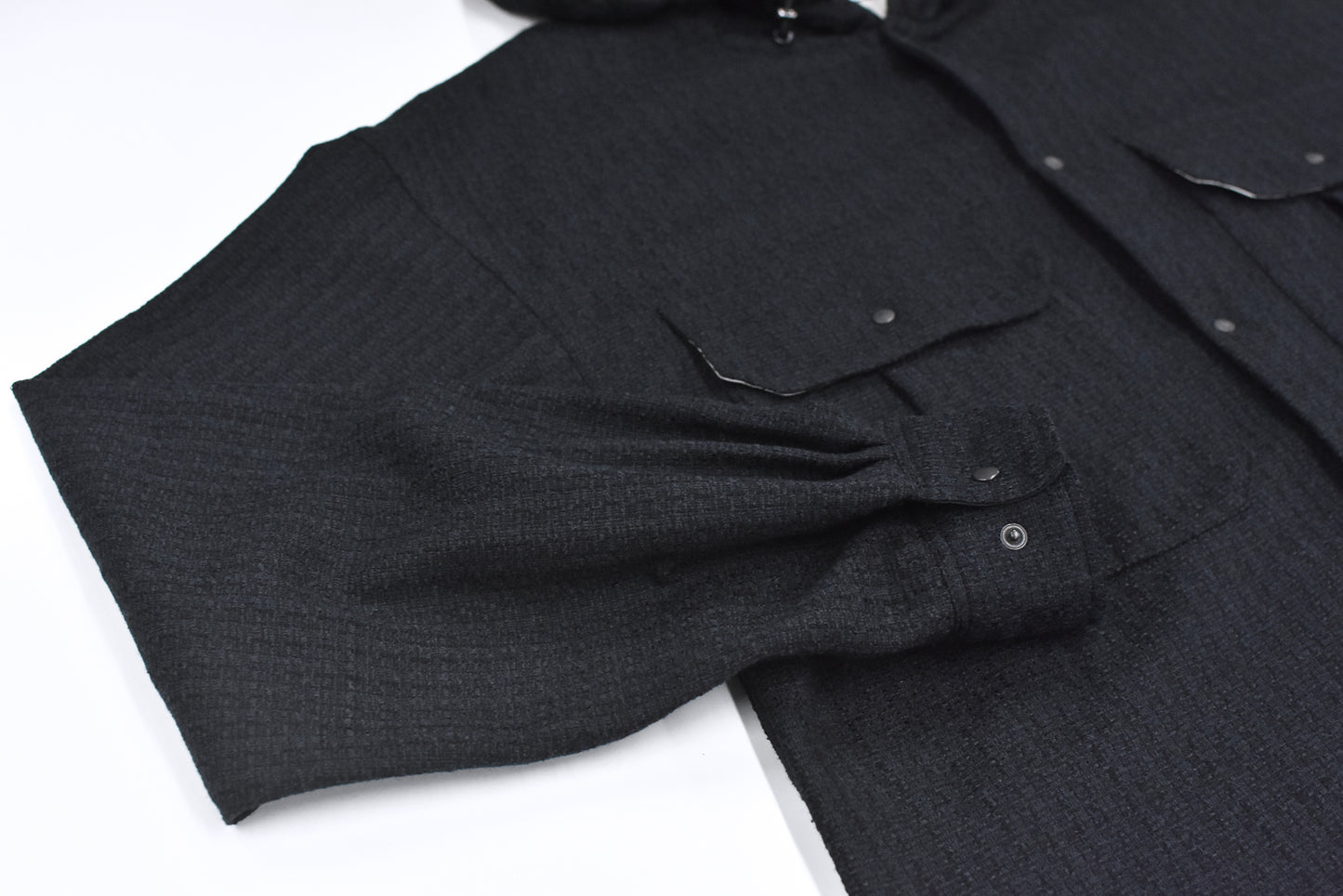 THE JEAN PIERRE / Tweed Hoodie Dove Shirt - BLACK
