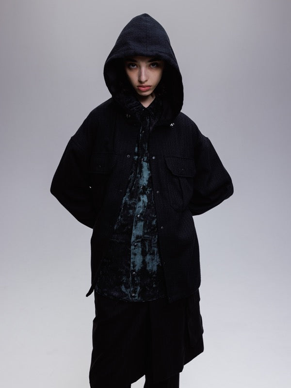THE JEAN PIERRE / Tweed Hoodie Dove Shirt - BLACK