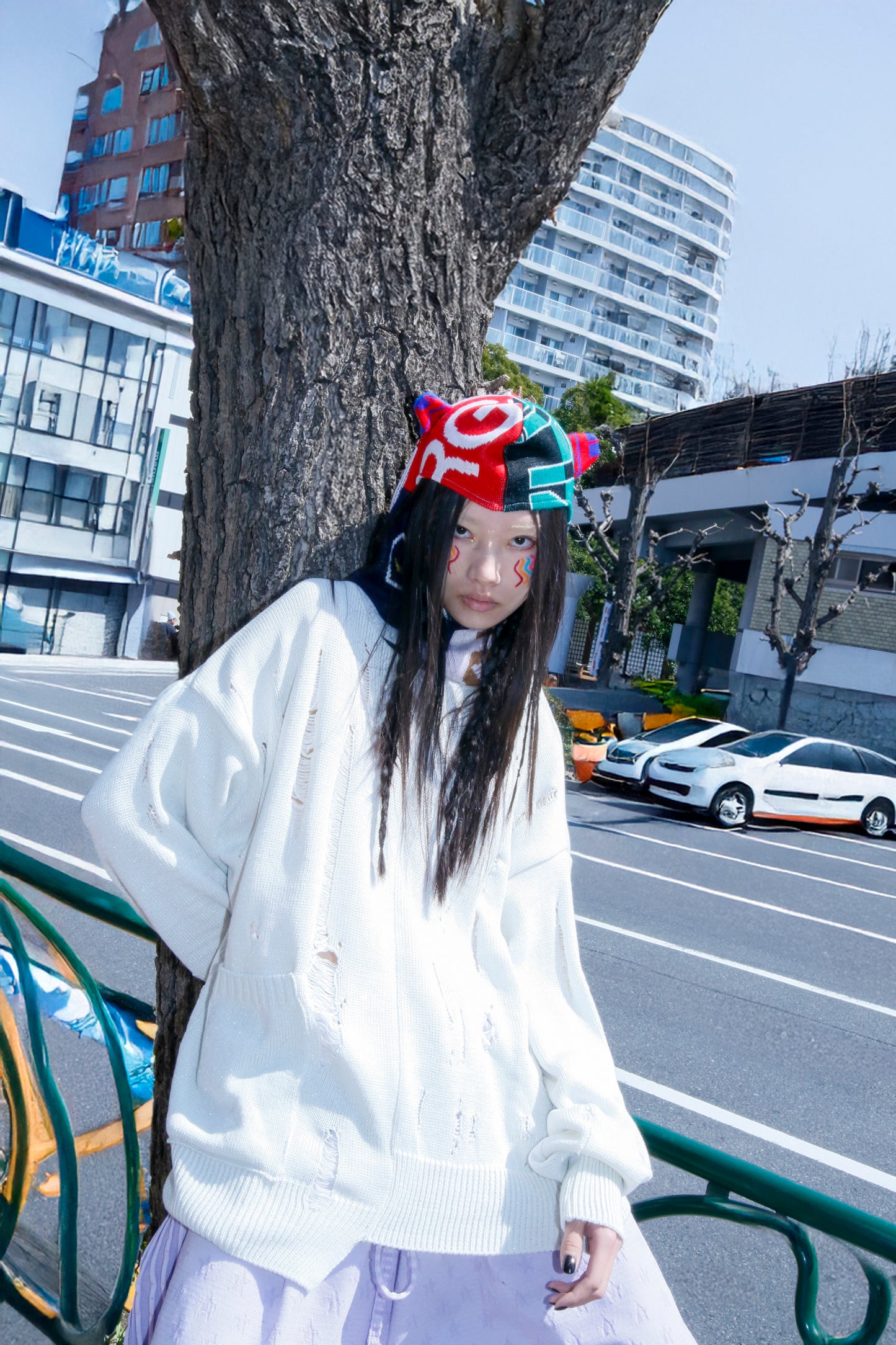 BODYSONG. / 先行予約 EARHOOD GLITTERY BALACLAVA SWEATER - WHITE