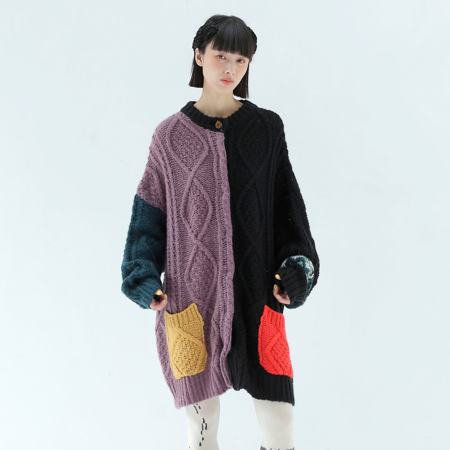 BEDSIDEDRAMA / 先行予約 PLAY Alan Mix Knit Coat - BLACK