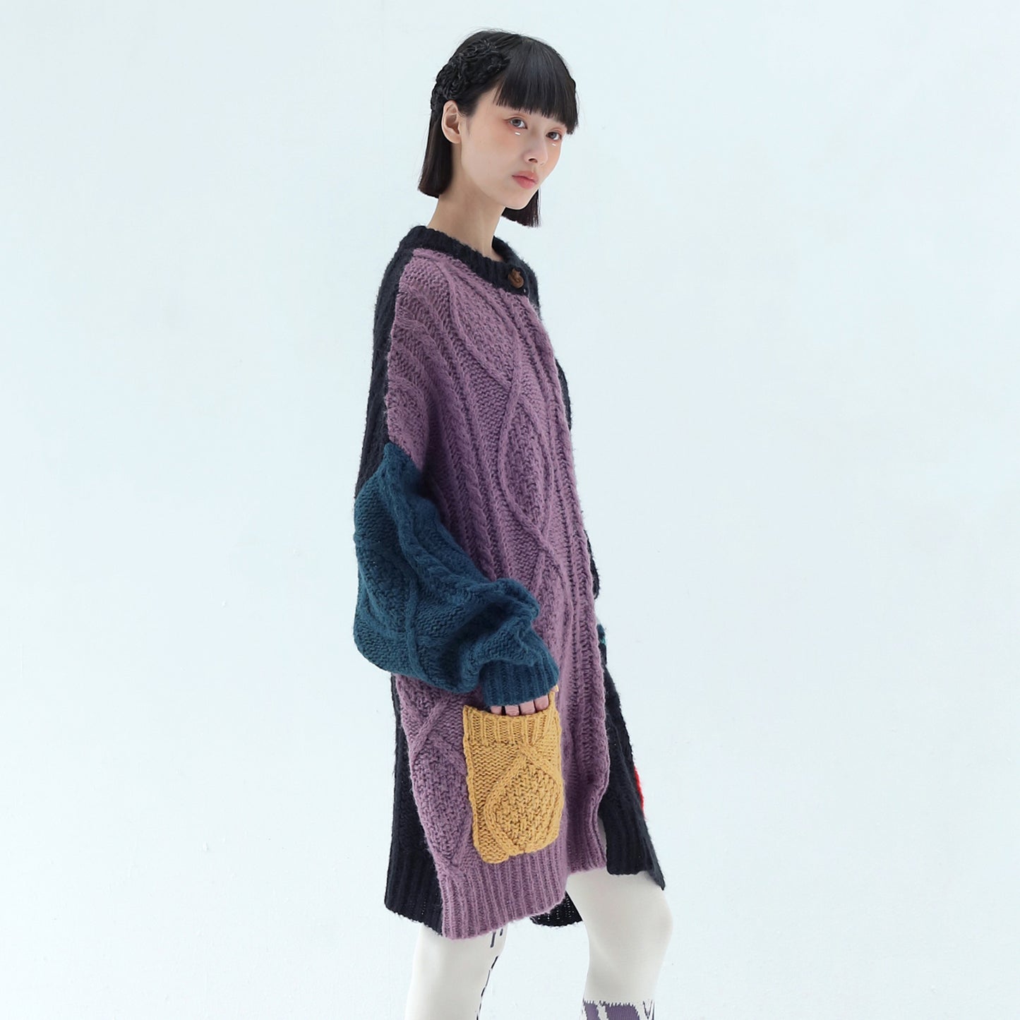 BEDSIDEDRAMA / 先行予約 PLAY Alan Mix Knit Coat - BLACK
