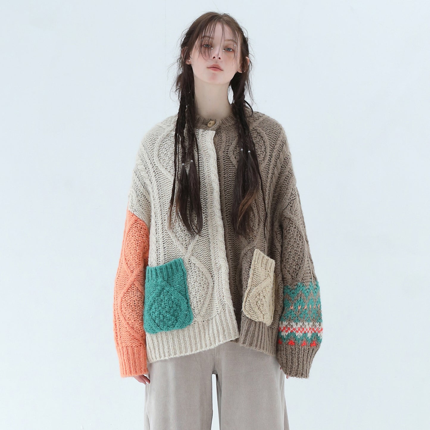 BEDSIDEDRAMA / 先行予約 PLAY Alan Mix Knit Coat - MOSS