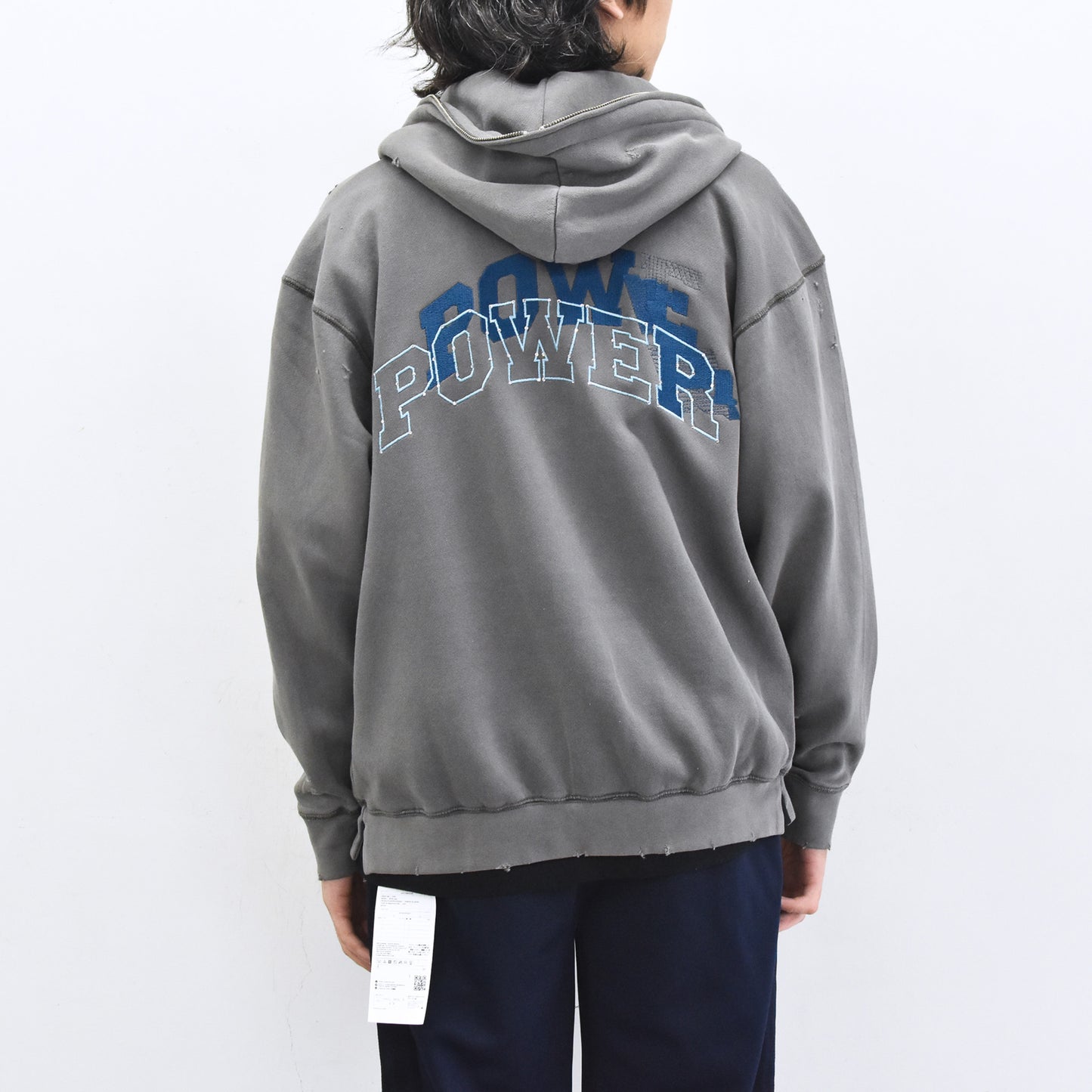 BODYSONG. / GLITCH EMBROIDERY DISTRESSED HOODIE/BTC - BLACK