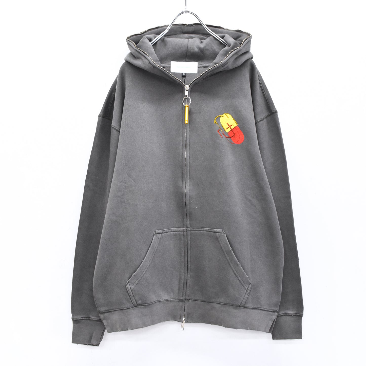 BODYSONG. / GLITCH EMBROIDERY DISTRESSED HOODIE/DRUKQS - BLACK