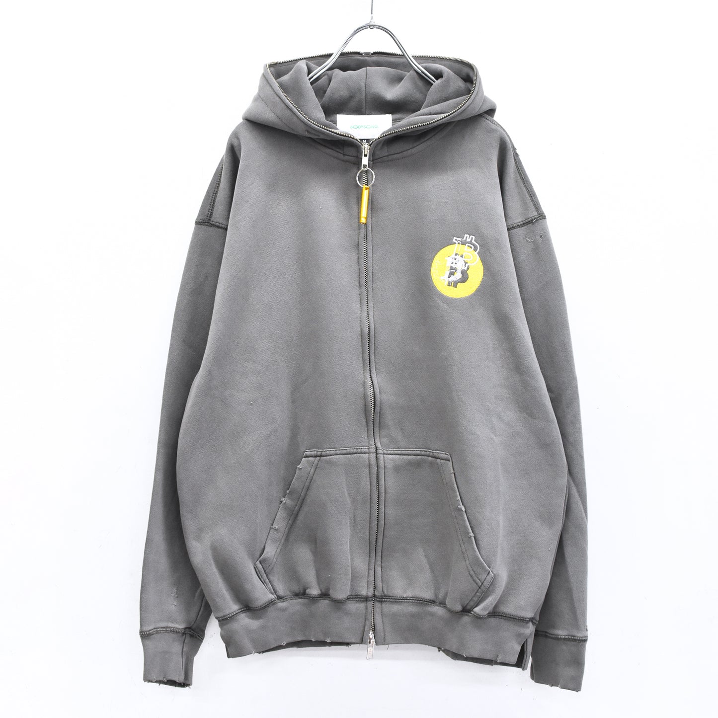 BODYSONG. / GLITCH EMBROIDERY DISTRESSED HOODIE/BTC - BLACK