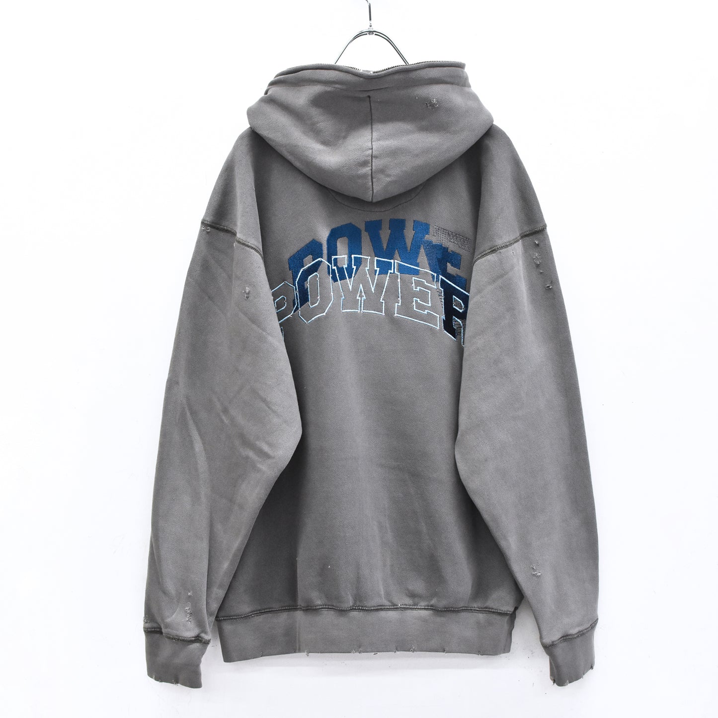 BODYSONG. / GLITCH EMBROIDERY DISTRESSED HOODIE/BTC - BLACK