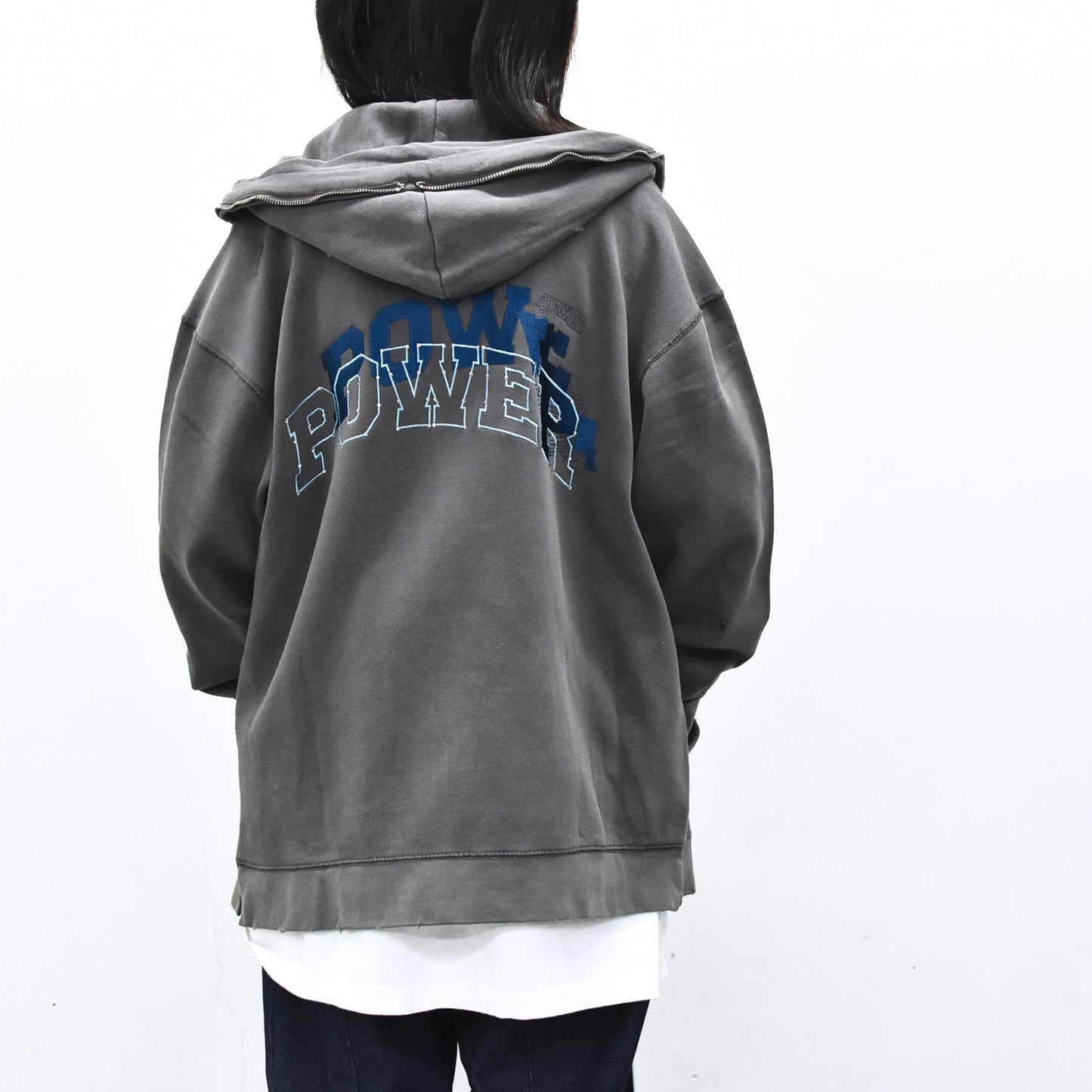 BODYSONG. / GLITCH EMBROIDERY DISTRESSED HOODIE/DRUKQS - BLACK