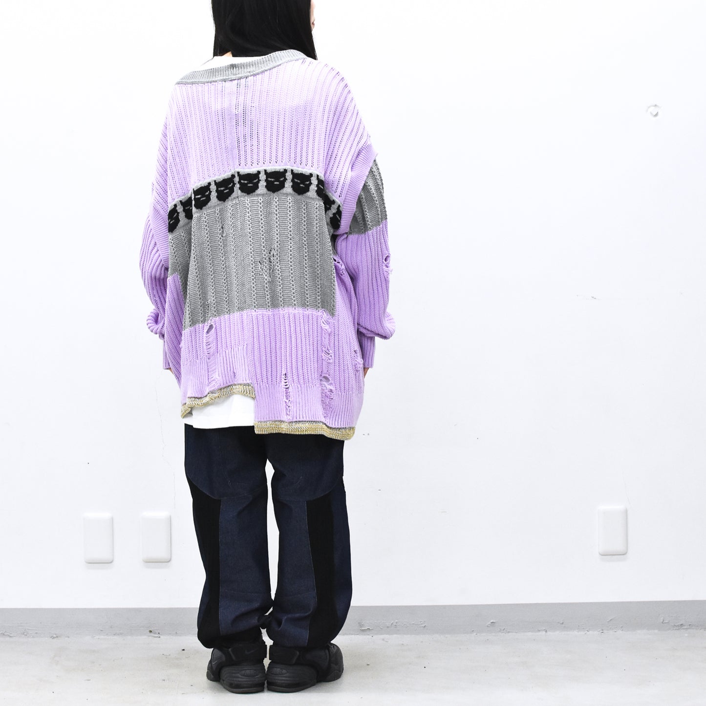 BODYSONG. / REVERSIBLE DISTRESSED SUMMER KNIT CARDIGAN - PURPLE