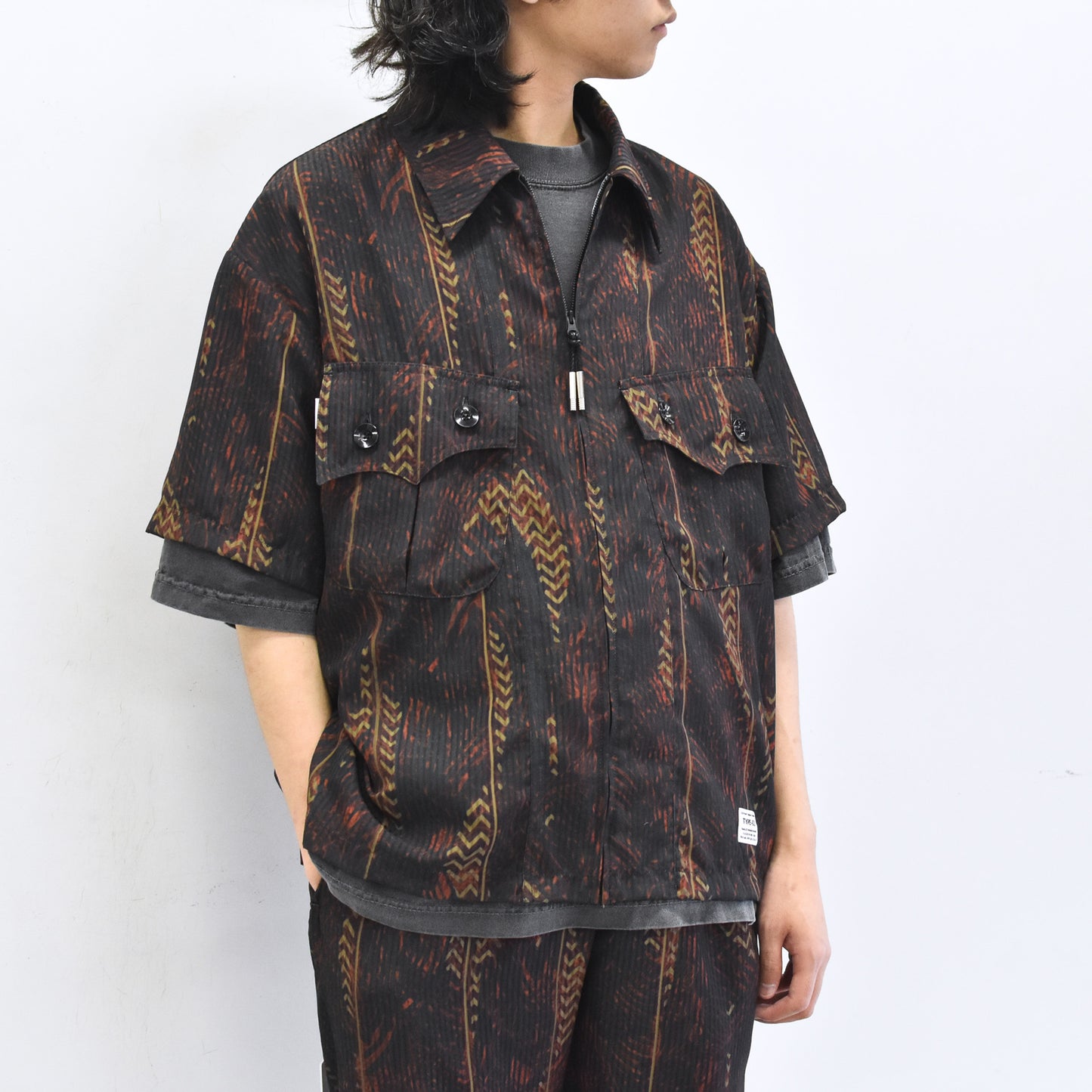 elephant TRIBAL fabrics / NO A/C Zip Shirt - SOIL BROWN