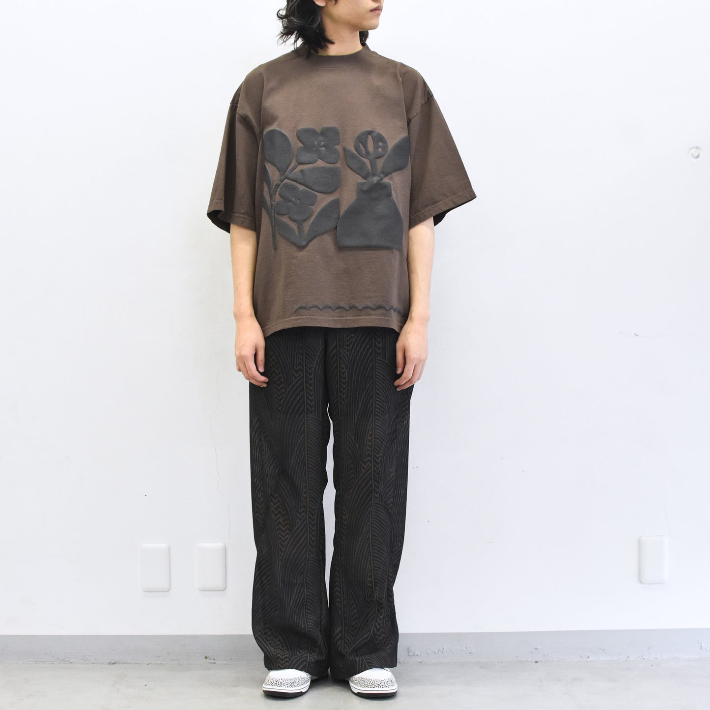 elephant TRIBAL fabrics / 凸凹Flower T - BROWN