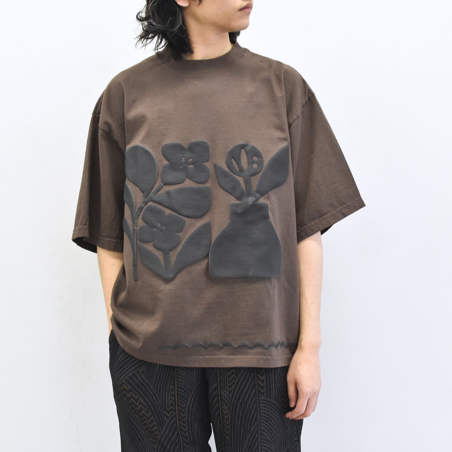 elephant TRIBAL fabrics / 凸凹Flower T - BROWN