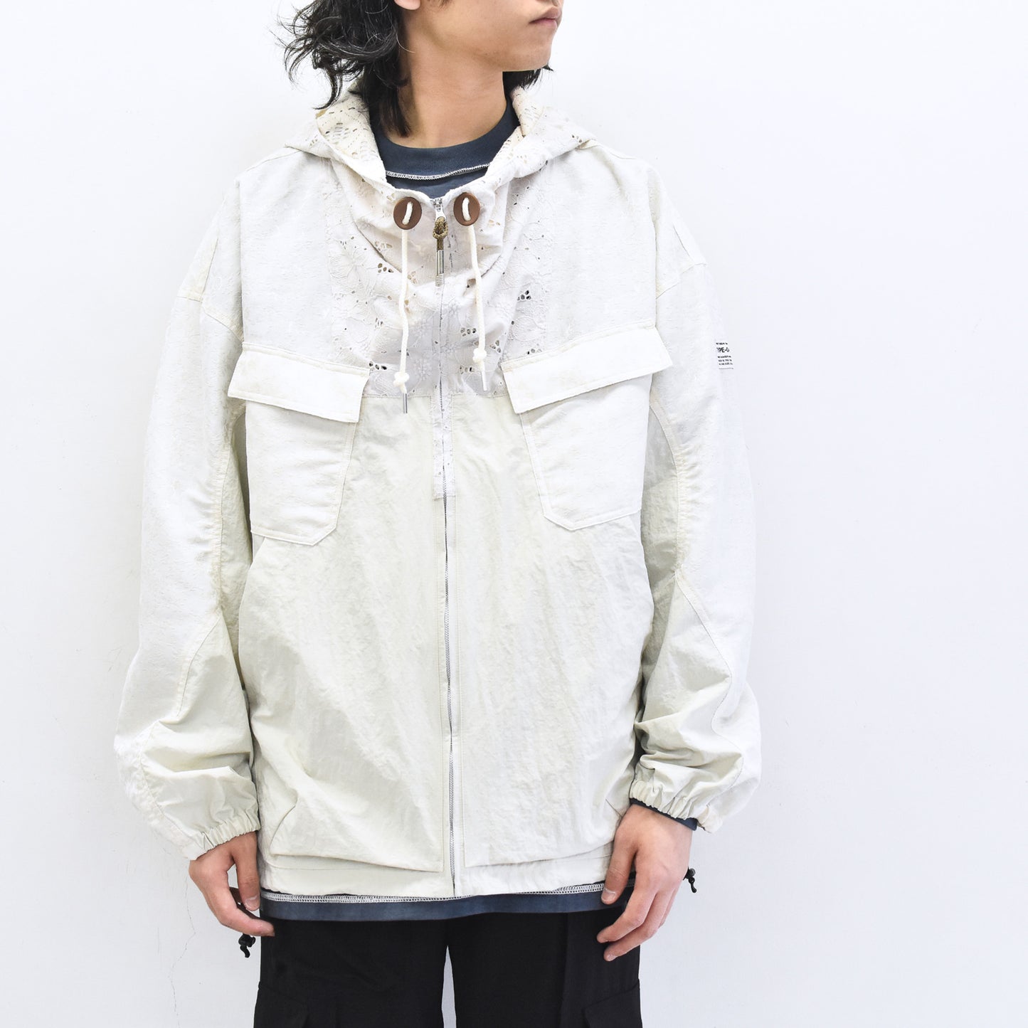 elephant TRIBAL fabrics / Flower Jacquard Mountain Parka - WHITE