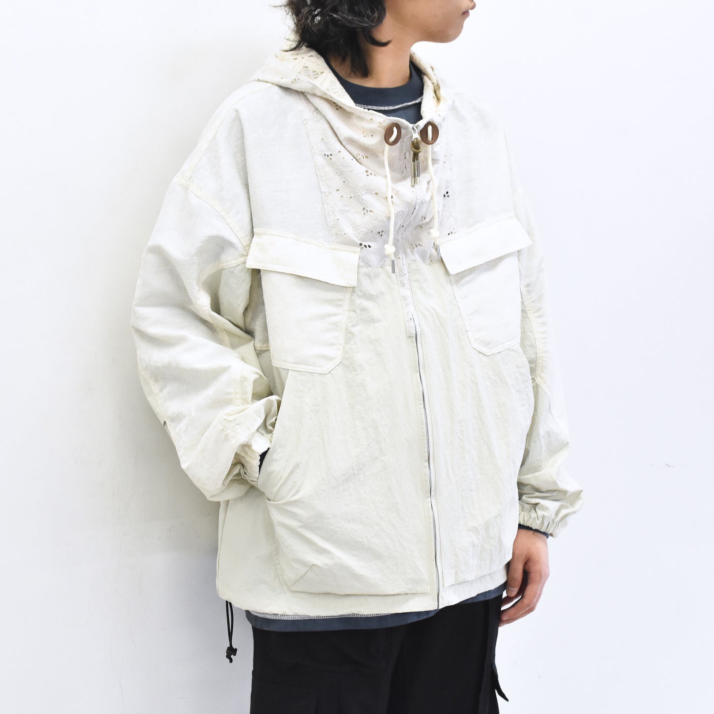 elephant TRIBAL fabrics / Flower Jacquard Mountain Parka - WHITE