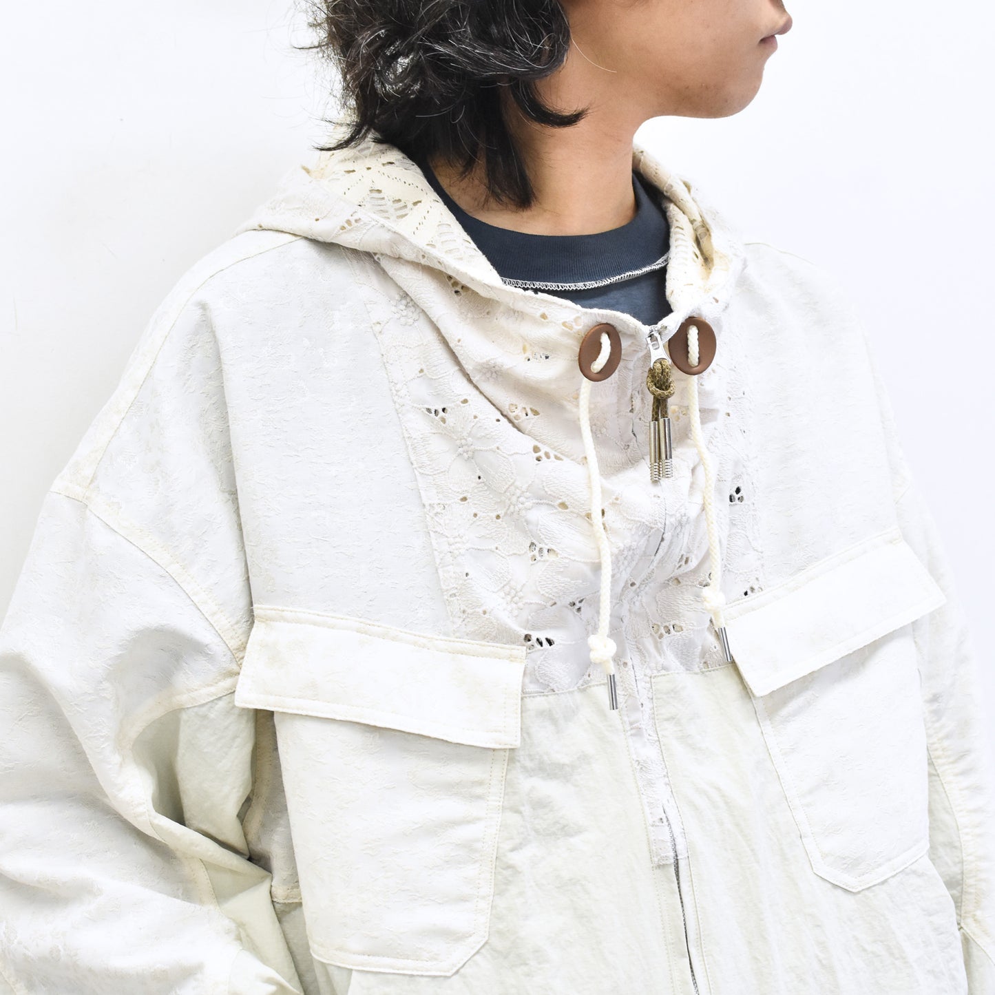 elephant TRIBAL fabrics / Flower Jacquard Mountain Parka - WHITE