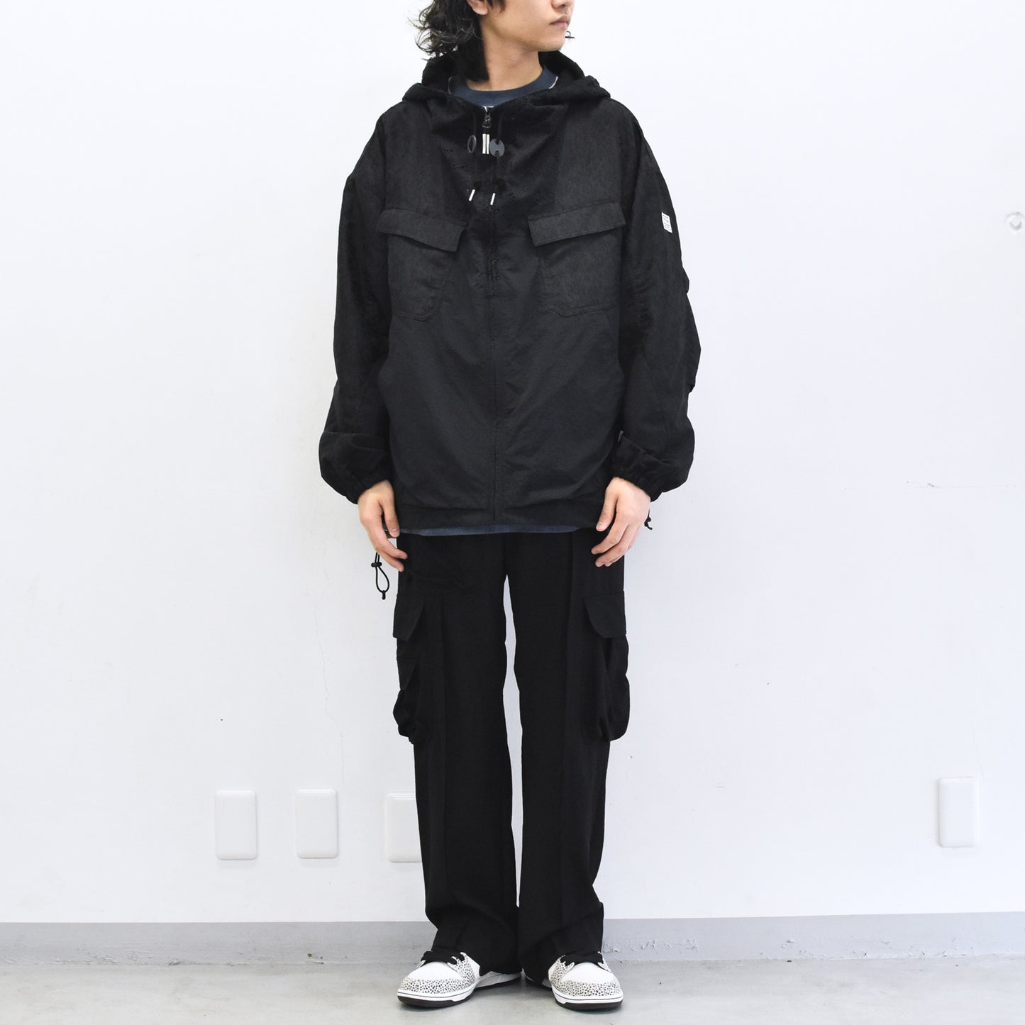 elephant TRIBAL fabrics / Flower Jacquard Mountain Parka - BLACK