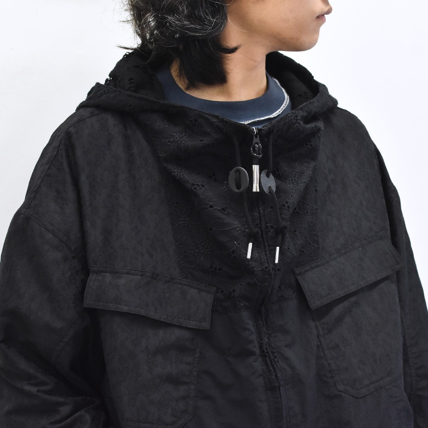 elephant TRIBAL fabrics / Flower Jacquard Mountain Parka - BLACK