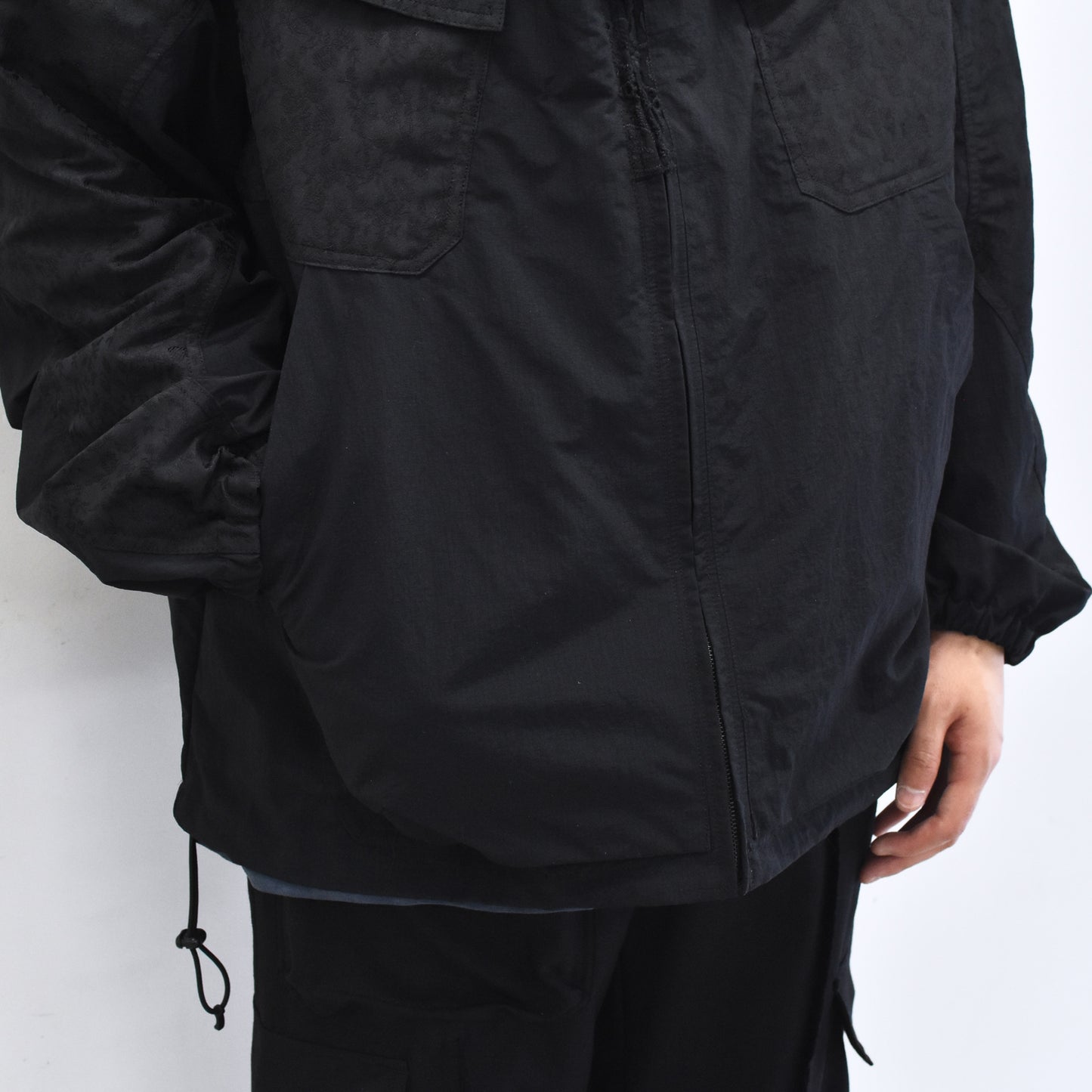 elephant TRIBAL fabrics / Flower Jacquard Mountain Parka - BLACK